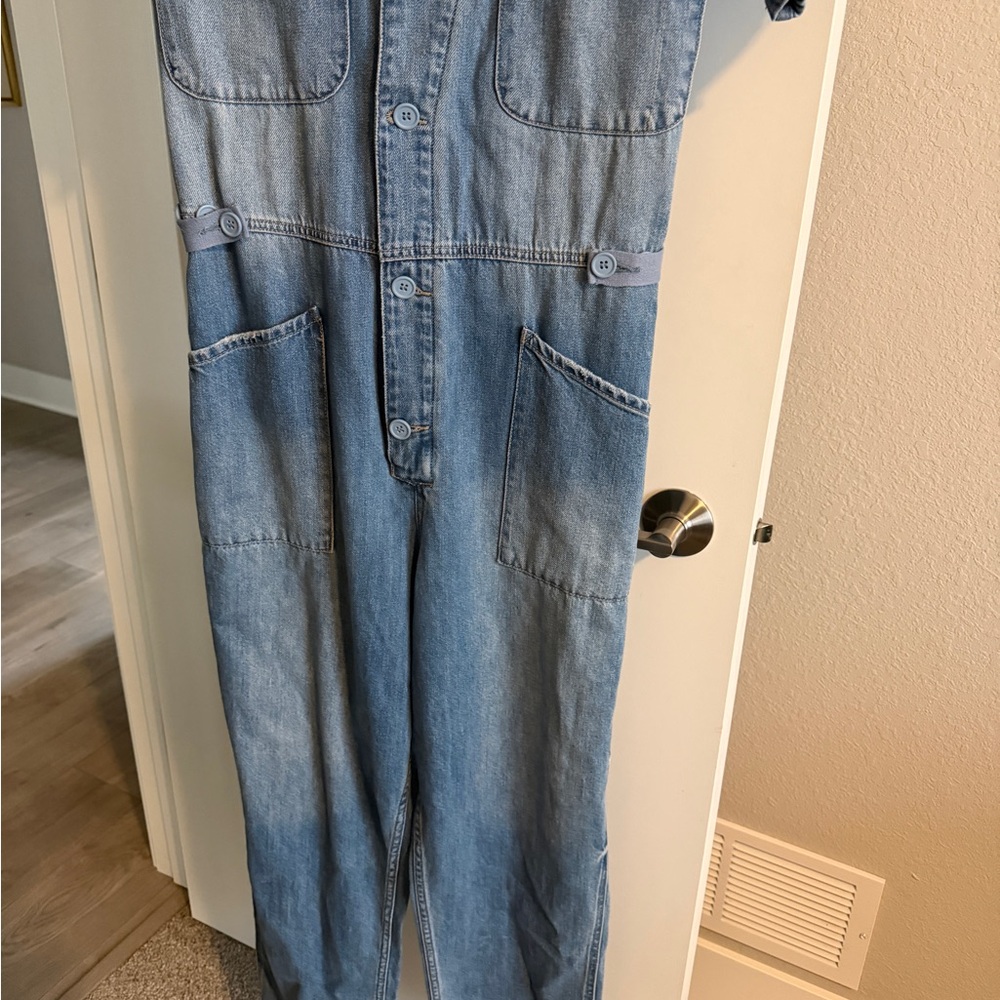 pistola Light Blue Denim Short Sleeve Straight Leg Jumpsuit - Picture 8 of 8